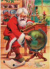 Mikołaj wskazujący drogę na globusie